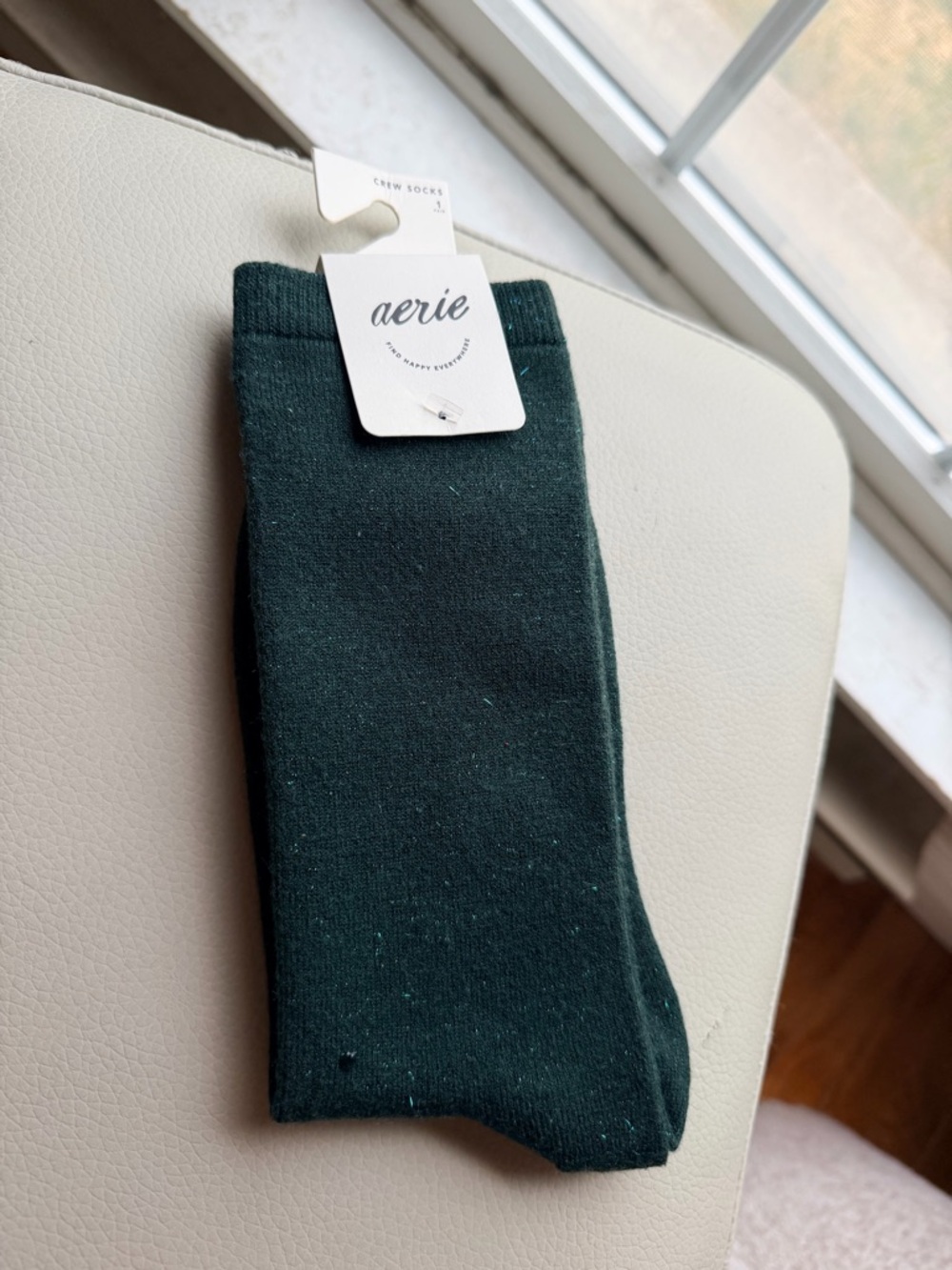 Aerie Dark Green Sparkling Crew Socks (S/M)